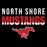 North Shore Mustangs logo with a red horse on a black background - Ragland baseball t-shirt design 024
