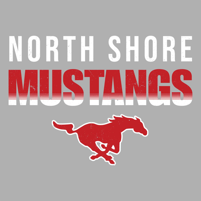 Close-up view of North Shore High School Mustangs Women's Grey SoftStyle T-shirt 024