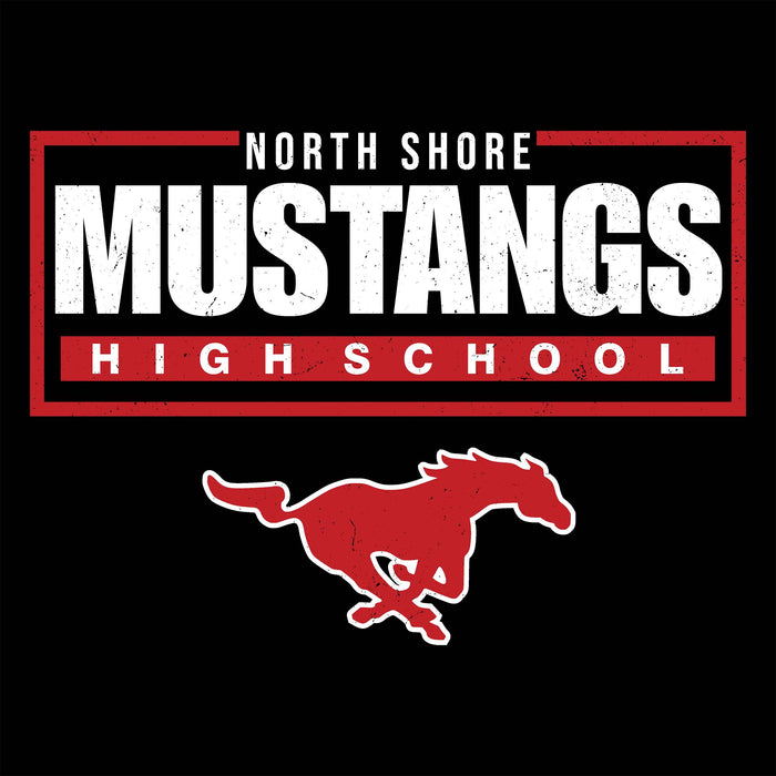 Close-up view of North Shore High School Mustangs Women's Black SoftStyle T-shirt 049