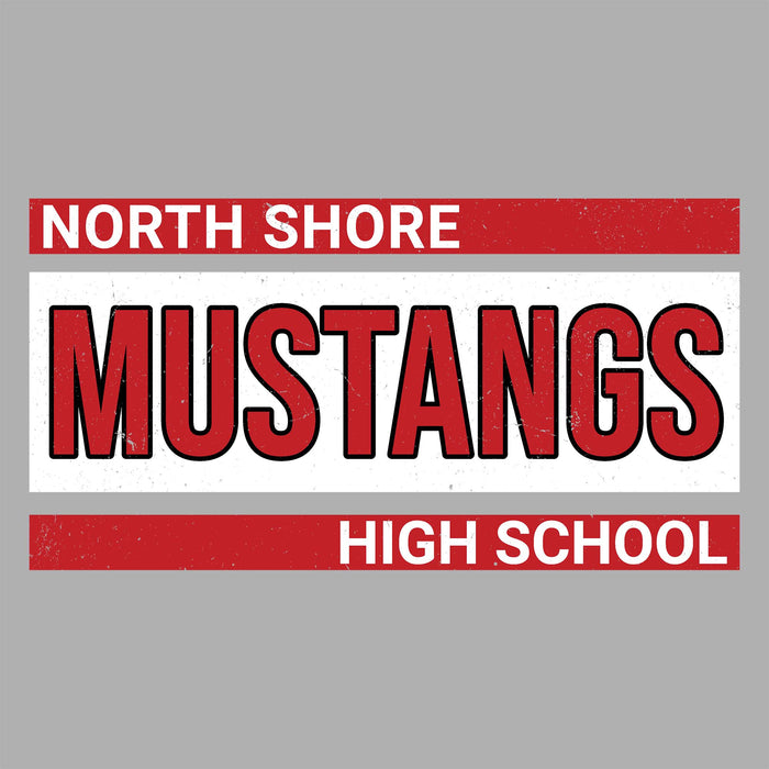 Close-up view of North Shore High School Mustangs Women's Grey SoftStyle T-shirt 011