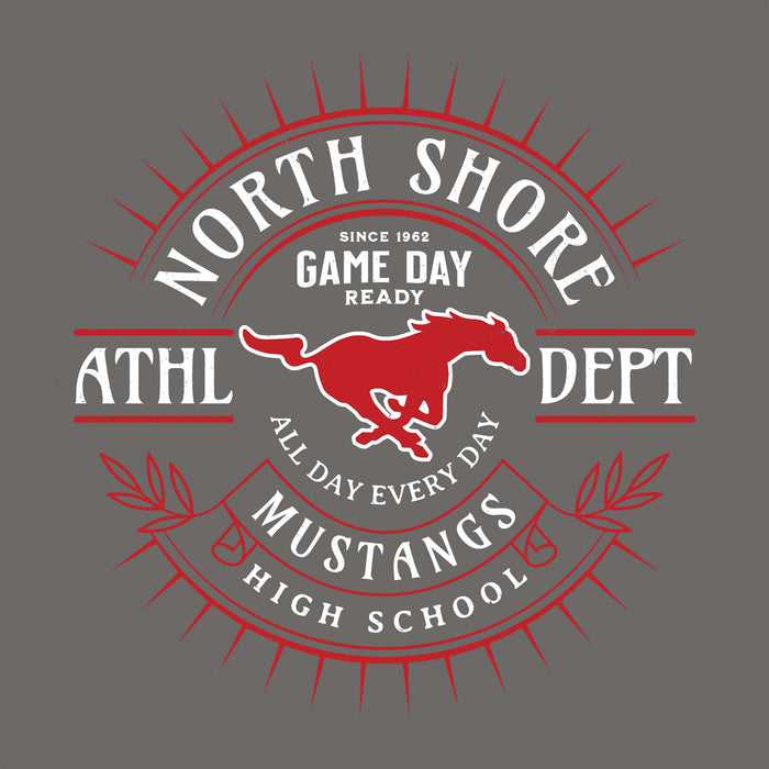 Close-up view of North Shore High School Mustangs Dark Grey Classic Unisex T-shirt 201