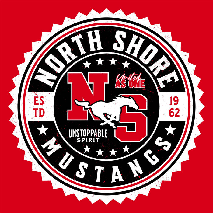 Close-up view of North Shore High School Mustangs Red Classic Unisex T-shirt 203