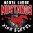 North Shore Mustangs High School logo with red horse graphic on a black background - Raglan t-shirt design 204