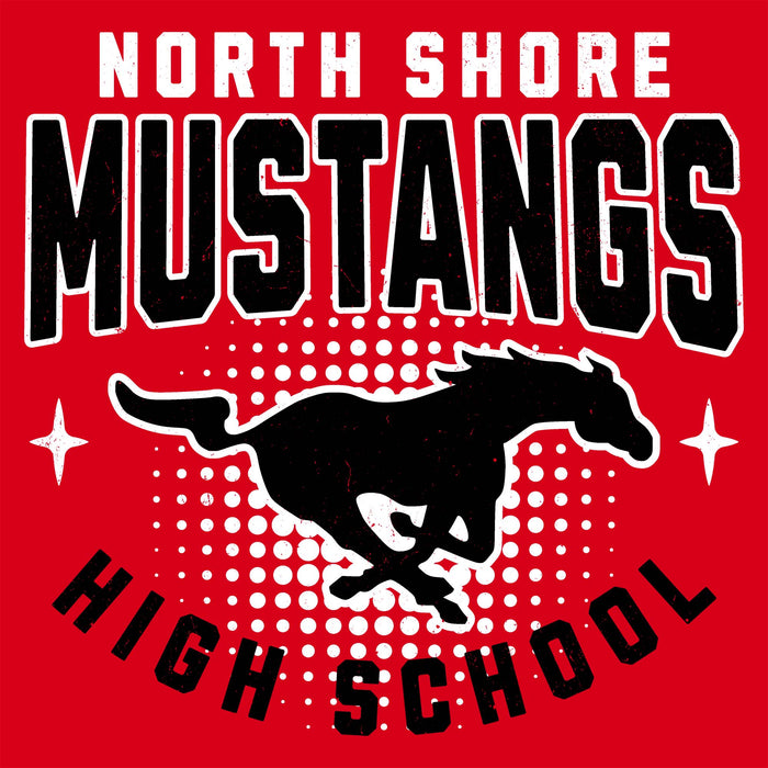 Close-up view of North Shore High School Mustangs Women's Red SoftStyle T-shirt 204