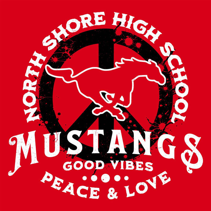 Close-up view of North Shore High School Mustangs Women's Red SoftStyle T-shirt 206
