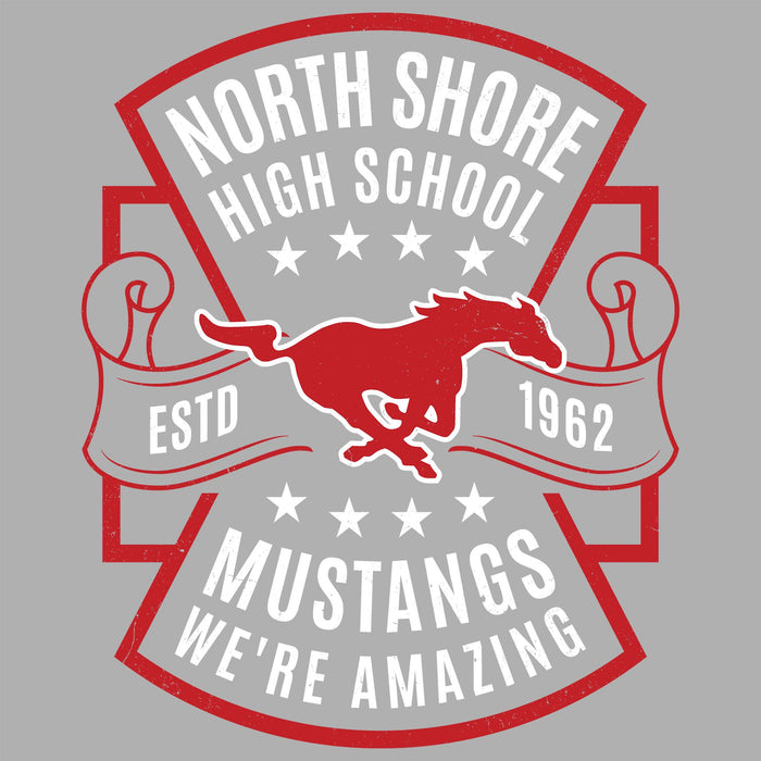 Close-up view of North Shore High School Mustangs Women's Grey SoftStyle T-shirt 207