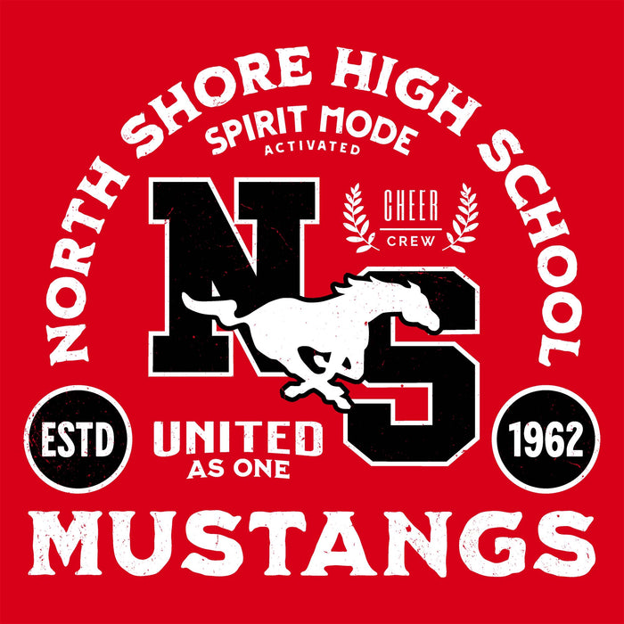 Close-up view of North Shore High School Mustangs Women's Red SoftStyle T-shirt 208