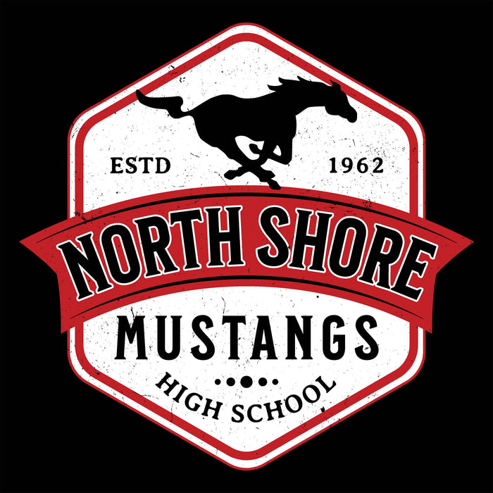 Close-up view of North Shore High School Mustangs Black Classic Unisex T-shirt 209