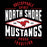 Close-up view of North Shore High School Mustangs Unisex 3/4 Sleeve Raglan T-shirt 210