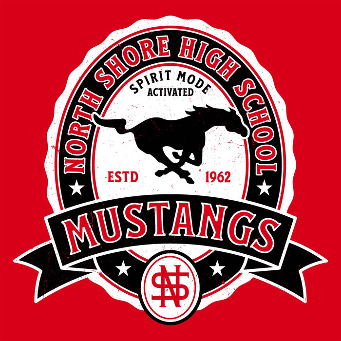 Close-up view of North Shore High School Mustangs Women's Red SoftStyle T-shirt 212
