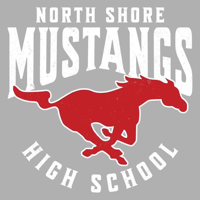 Close-up view of North Shore High School Mustangs Women's Grey SoftStyle T-shirt 213