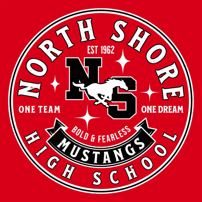 Close-up view of North Shore High School Mustangs Red Classic Unisex T-shirt 215