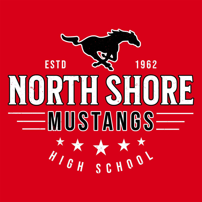 Close-up view of North Shore High School Mustangs Women's Red SoftStyle T-shirt 217
