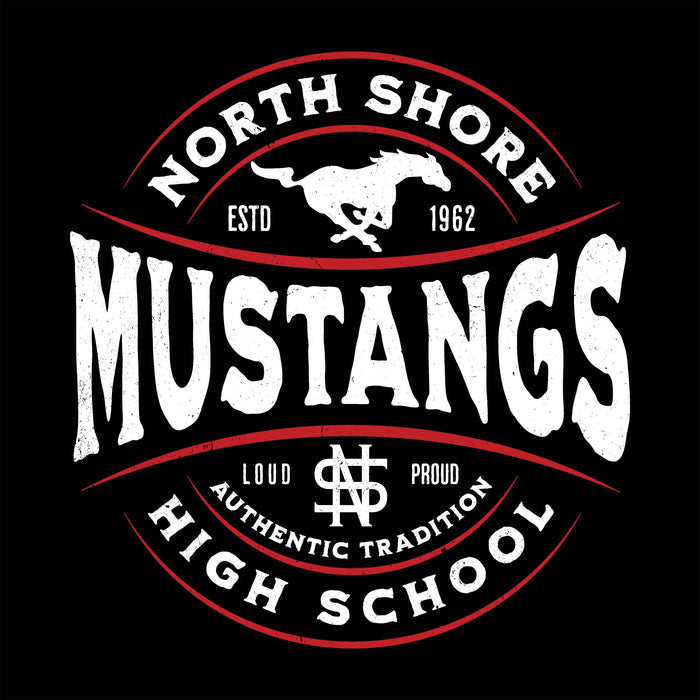 Close-up view of North Shore High School Mustangs Black Classic Unisex T-shirt 218