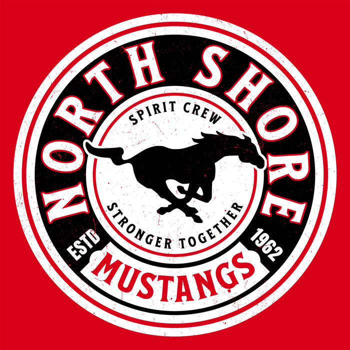 Close-up view of North Shore High School Mustangs Women's Red SoftStyle T-shirt 220
