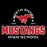 Close-up view of North Shore High School Mustangs Unisex 3/4 Sleeve Raglan T-shirt 222