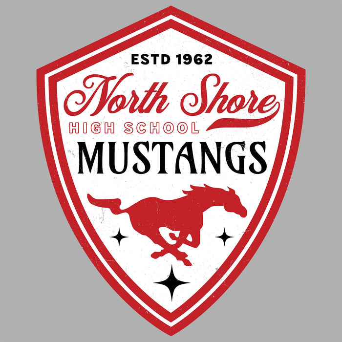 Close-up view of North Shore High School Mustangs Women's Grey SoftStyle T-shirt 225