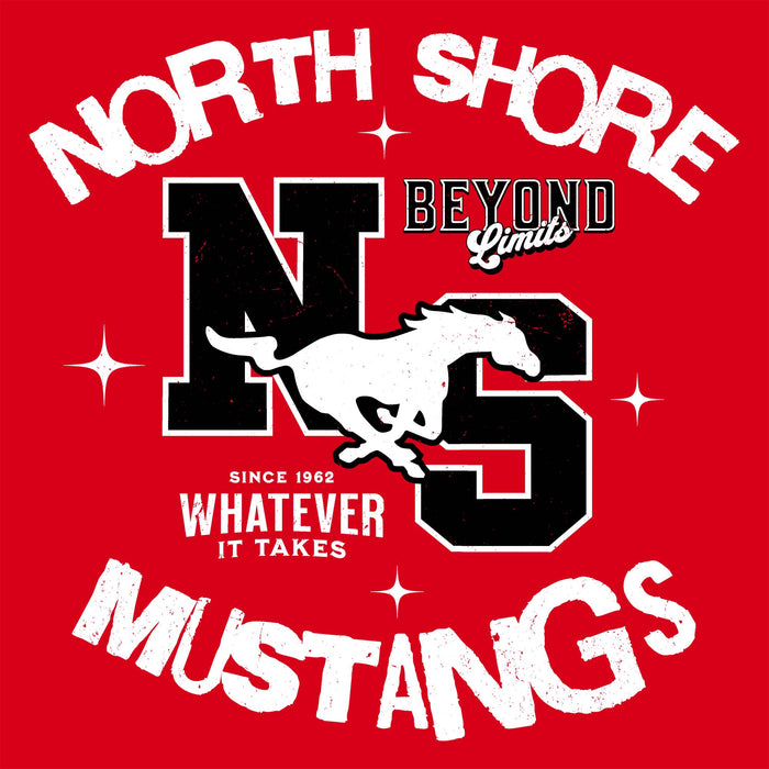 Close-up view of North Shore High School Mustangs Women's Red SoftStyle T-shirt 228