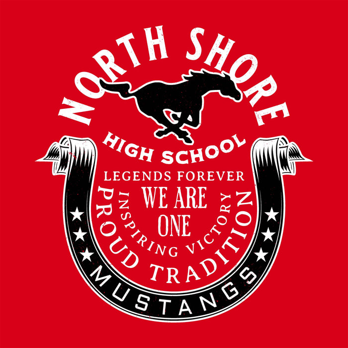 Close-up view of North Shore High School Mustangs Red Classic Unisex T-shirt 229