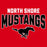 Close-up view of North Shore High School Mustangs Women's Red SoftStyle T-shirt 234