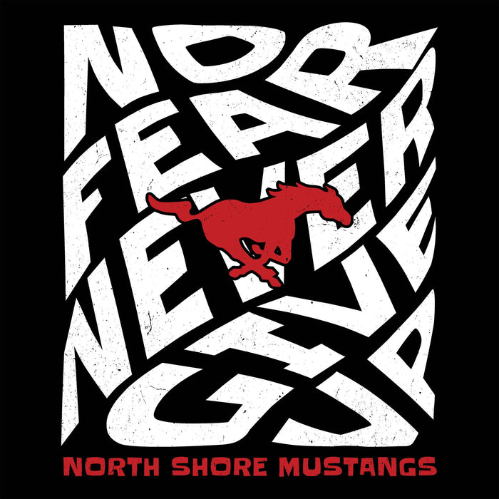 Close-up view of North Shore High School Mustangs Women's Black SoftStyle T-shirt 236