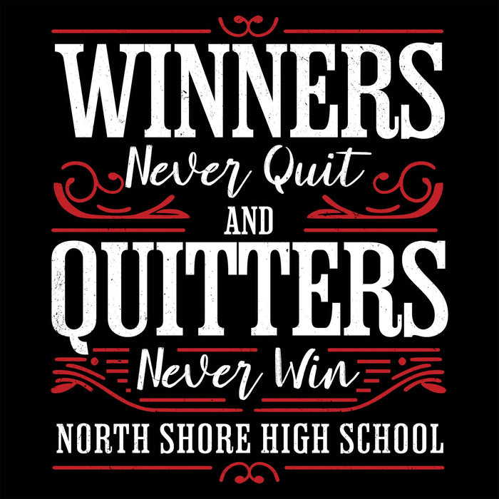 Close-up view of North Shore High School Mustangs Unisex 3/4 Sleeve Raglan T-shirt 237