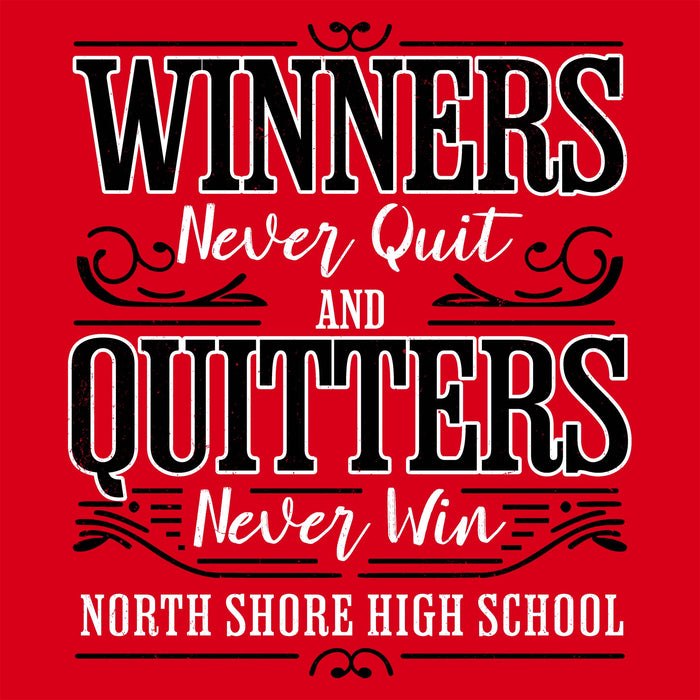 Close-up view of North Shore High School Mustangs Women's Red SoftStyle T-shirt 237