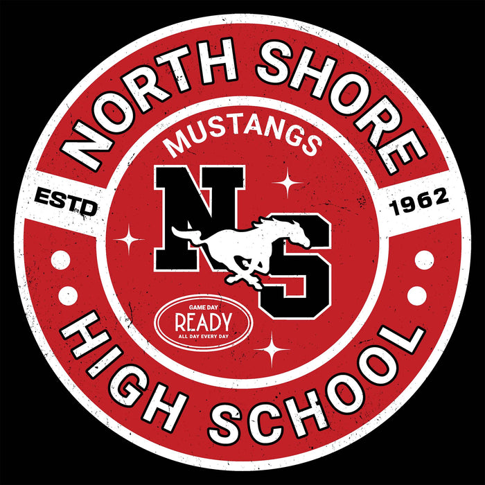 Close-up view of North Shore High School Mustangs Black Classic Unisex T-shirt 239