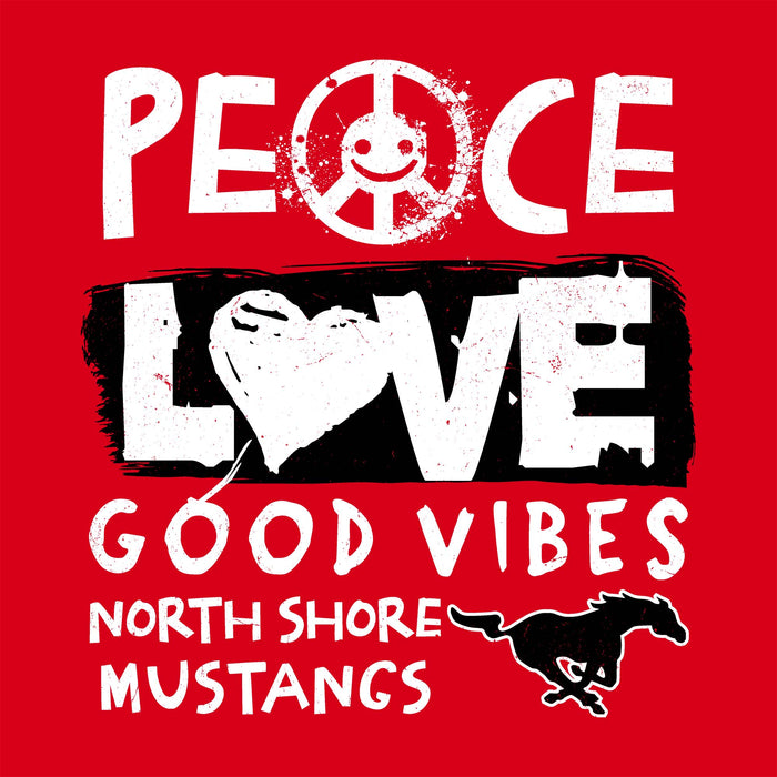 Close-up view of North Shore High School Mustangs Women's Red SoftStyle T-shirt 240