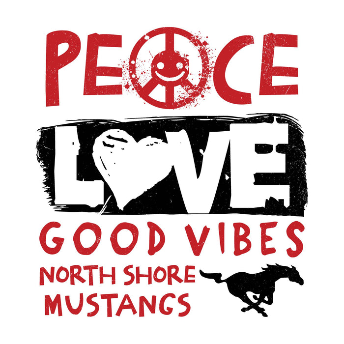 Close-up view of North Shore High School Mustangs Unisex 3/4 Sleeve Raglan T-shirt 240