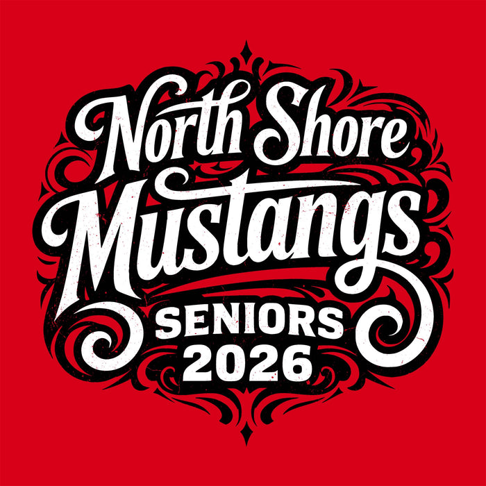Close-up view of North Shore High School Mustangs Red Classic Unisex T-shirt 254