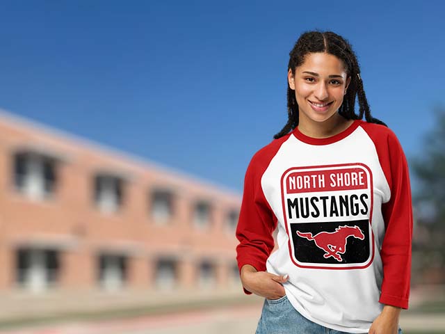 North Shore High School Mustangs Raglan T-shirts All Products Page