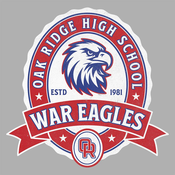 Close-up of Oak Ridge High School War Eagles Unisex 3/4 sleeve Raglan T-shirt 212