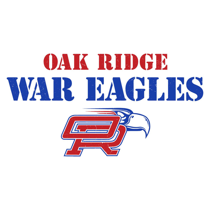 Close-up view of Oak Ridge High School War Eagles Unisex 3/4 sleeve Raglan T-shirt 017