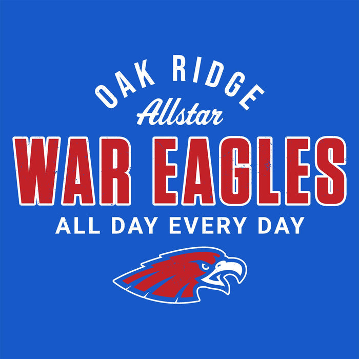 Close-up view of Oak Ridge High School War Eagles Women's Royal Blue SoftStyle T-shirt 040