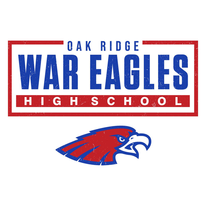 Close-up view of Oak Ridge High School War Eagles Unisex 3/4 sleeve Raglan T-shirt 049