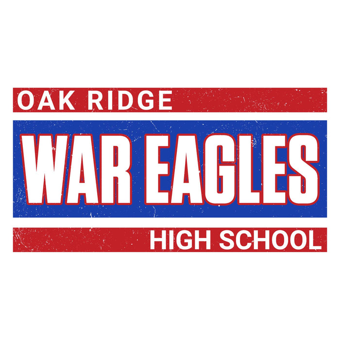 Close-up view of Oak Ridge High School War Eagles Unisex 3/4 sleeve Raglan T-shirt 098
