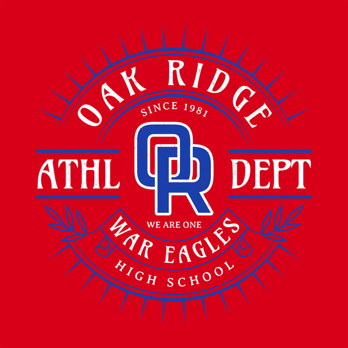 Close-up view of Oak Ridge High School War Eagles Red Classic Unisex T-shirt 201