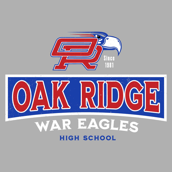 Close-up view of Oak Ridge High School War Eagles Women's Grey SoftStyle T-shirt 202