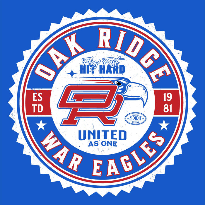 Close-up view of Oak Ridge High School War Eagles Women's Royal Blue SoftStyle T-shirt 203