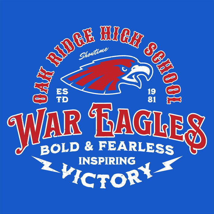 Close-up view of Oak Ridge High School War Eagles Women's Royal Blue SoftStyle T-shirt 206
