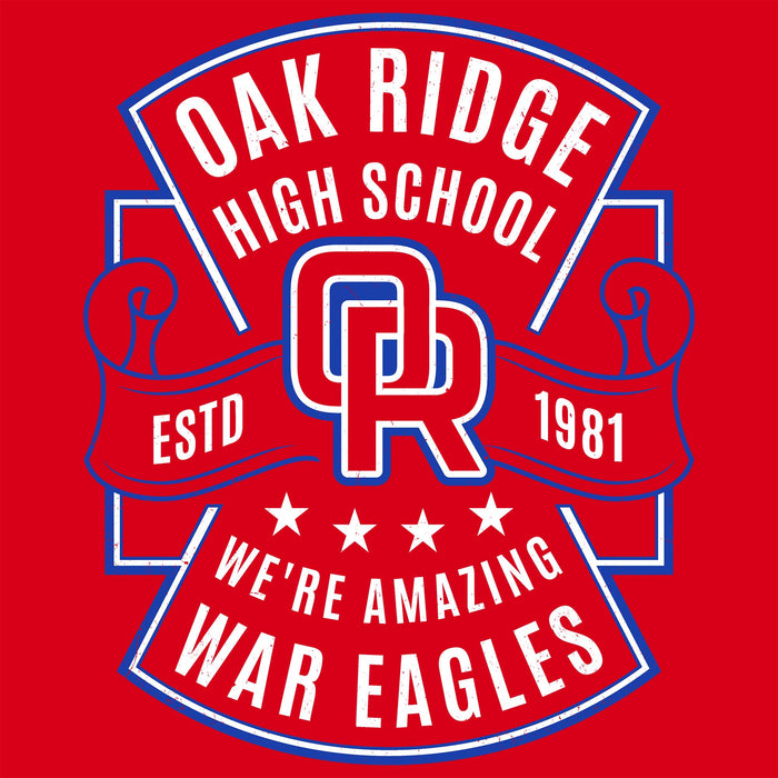 Close-up view of Oak Ridge High School War Eagles Women's Red SoftStyle T-shirt 207