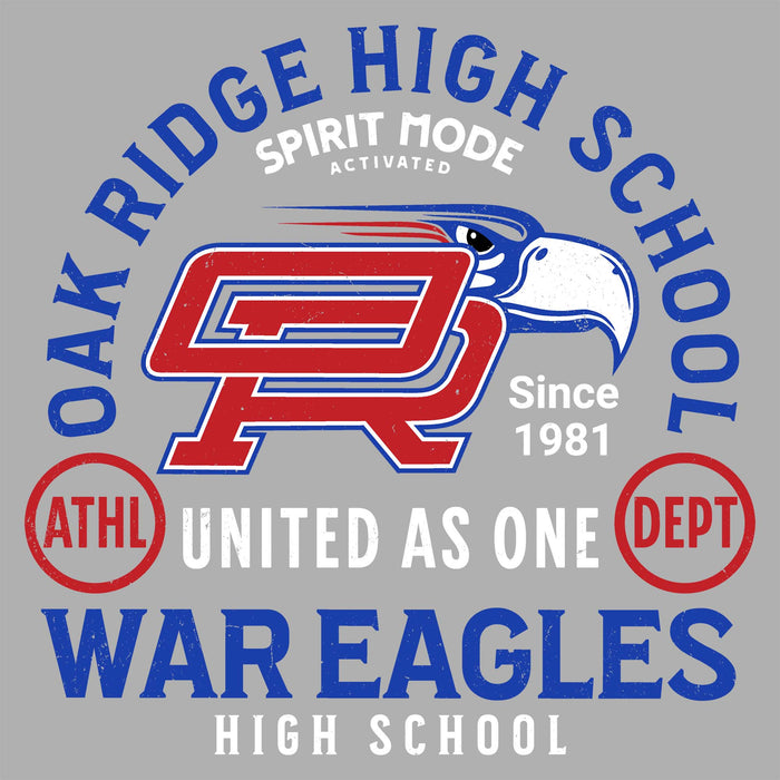 Close-up view of Oak Ridge High School War Eagles Women's Grey SoftStyle T-shirt 208