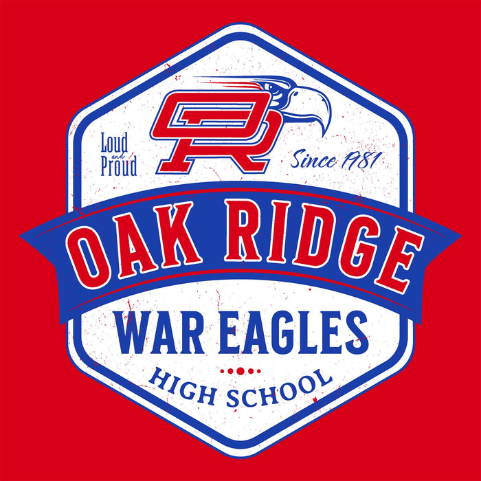 Close-up view of Oak Ridge High School War Eagles Women's Red SoftStyle T-shirt 209