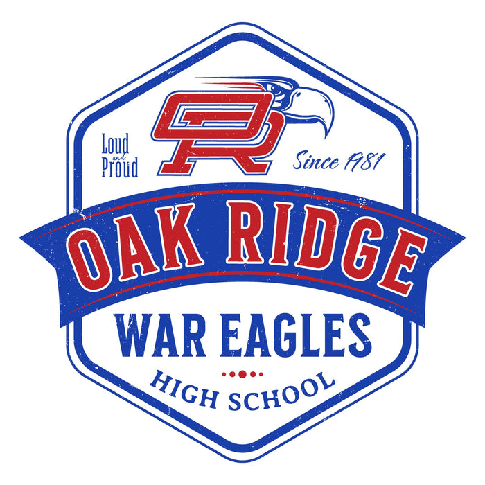 Close-up view of Oak Ridge High School War Eagles Unisex 3/4 sleeve Raglan T-shirt 209