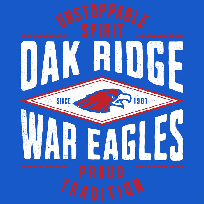 Close-up view of Oak Ridge High School War Eagles Women's Royal Blue SoftStyle T-shirt 210