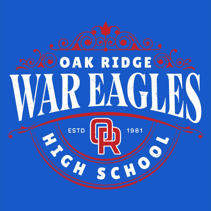 Close-up view of Oak Ridge High School War Eagles Women's Royal Blue SoftStyle T-shirt 211