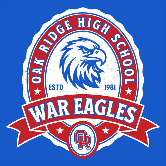 Close-up view of Oak Ridge High School War Eagles Women's Royal Blue SoftStyle T-shirt 212