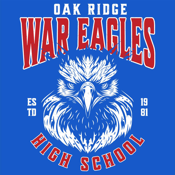 Close-up view of Oak Ridge High School War Eagles Women's Royal Blue SoftStyle T-shirt 213