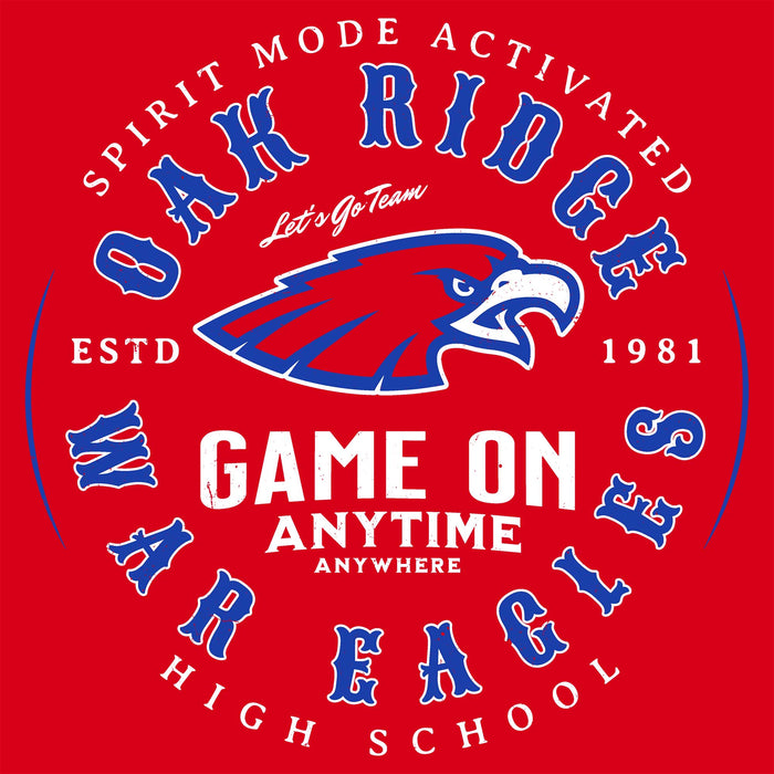 Close-up view of Oak Ridge High School War Eagles Women's Red SoftStyle T-shirt 214